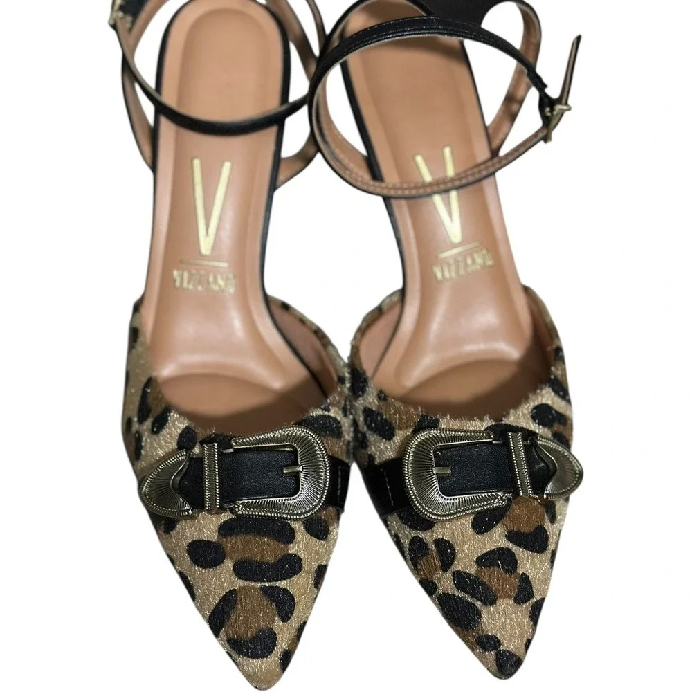Vizzano Leopard Print Ankle‎ Strap Heels Pointed Toe Buckle Women Size 7 NWOT - Picture 9 of 11